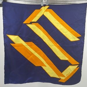 Vintage 60’s Burmel abstract geometric blue orange yellow scarf